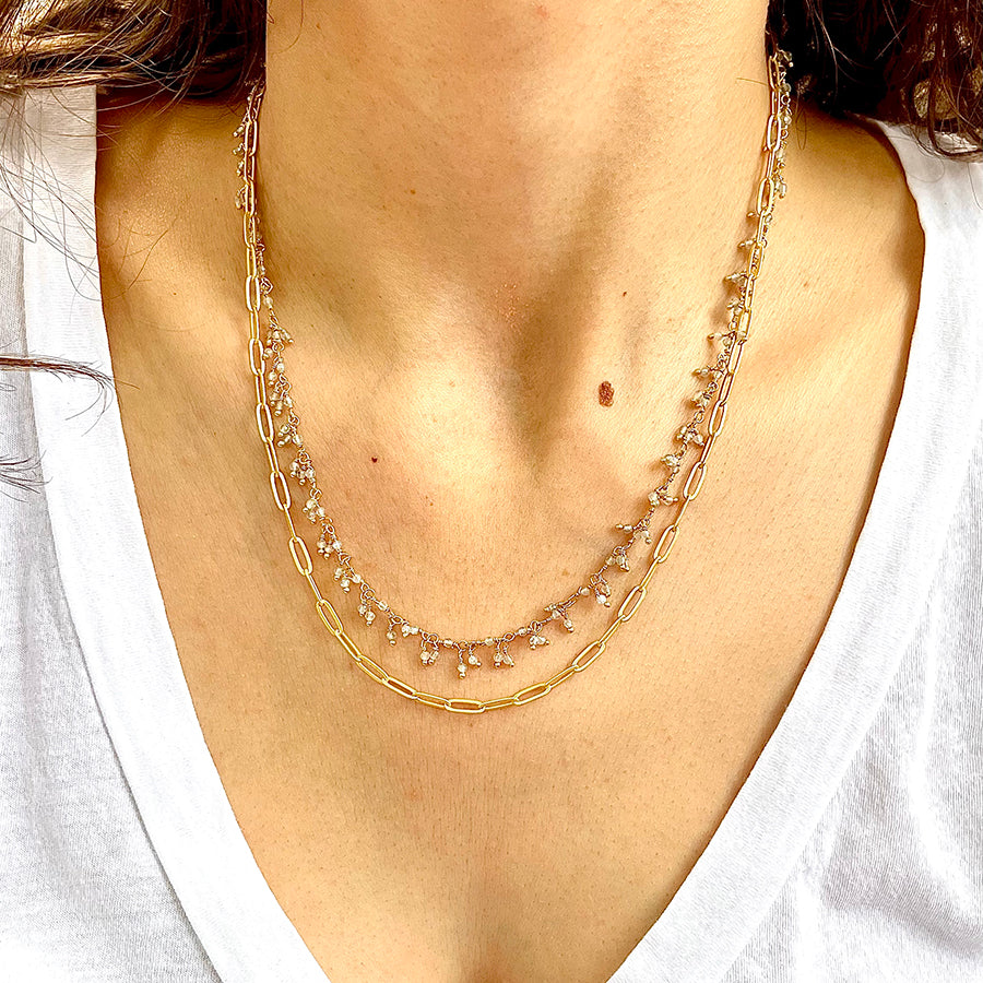 Layered Paperclip Chain with Labradorite Necklace
