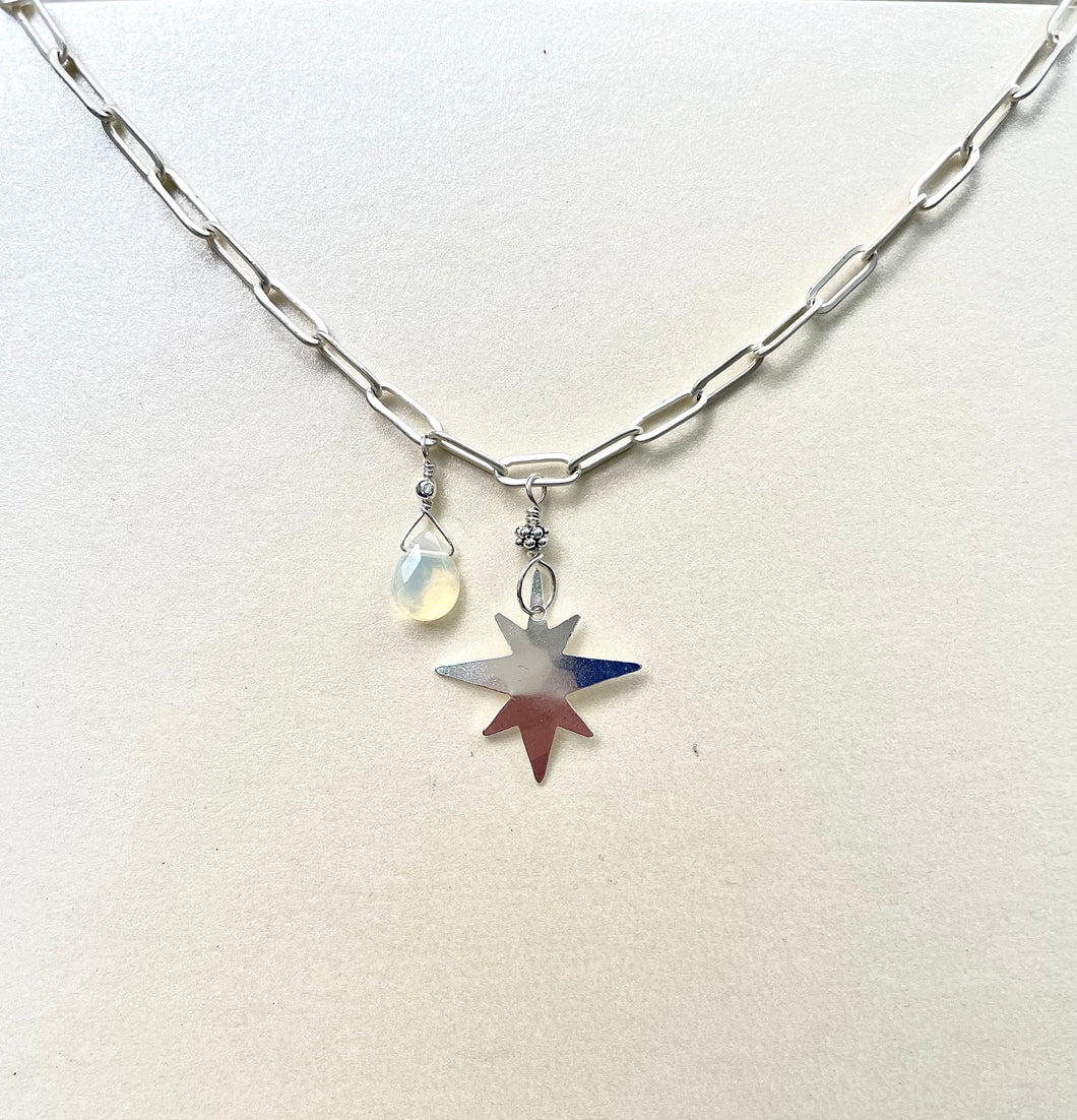 Sterling Silver Star and Ethiopian Opal Necklace