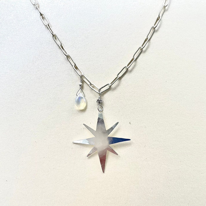 Sterling Silver Large Star and Ethiopian Opal Necklace