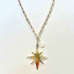 Gold Large Star and Ethiopian Opal Necklace