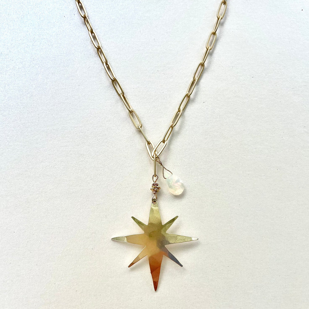 Gold Large Star and Ethiopian Opal Necklace