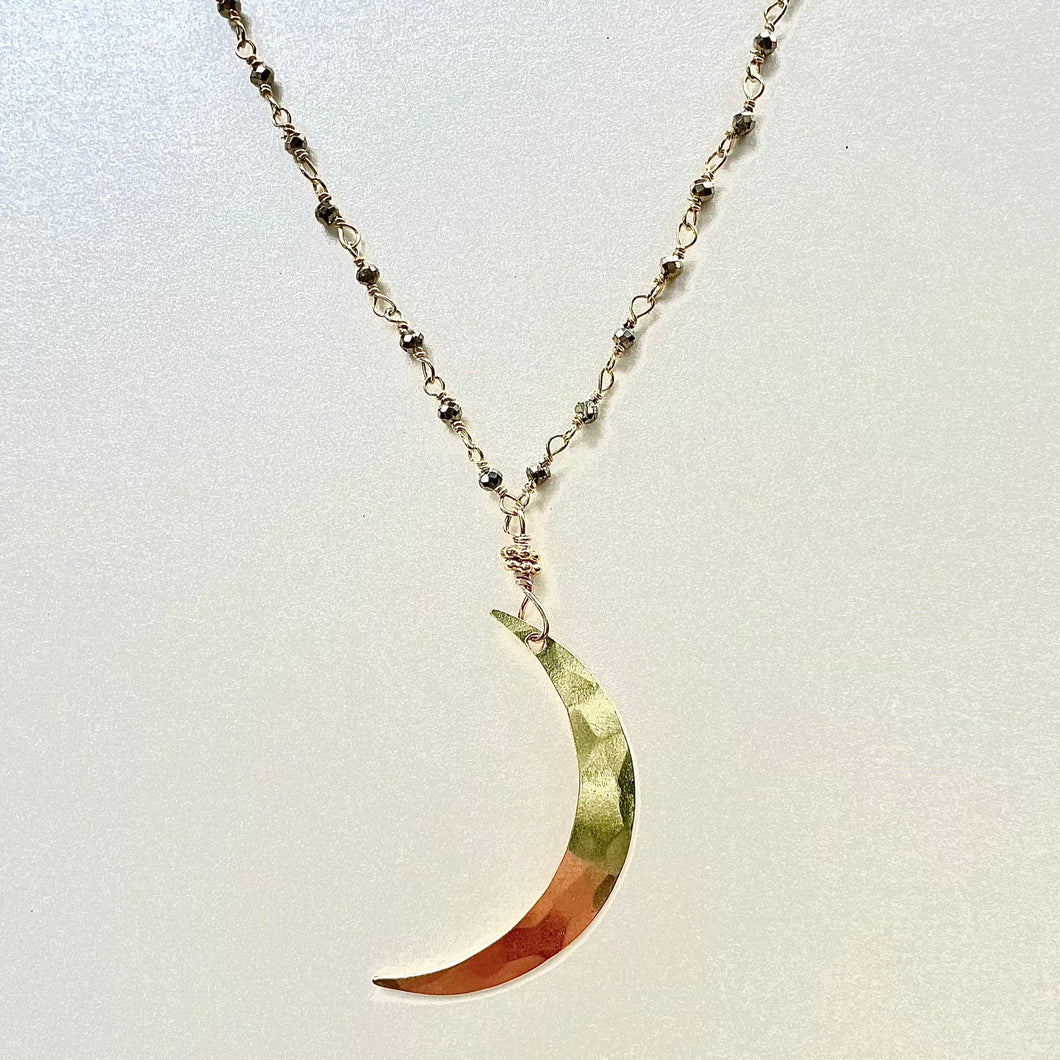Gold Moon and Pyrite Bead Necklace