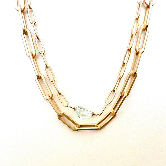 Double Paperclip Chain Green Amethyst Necklace