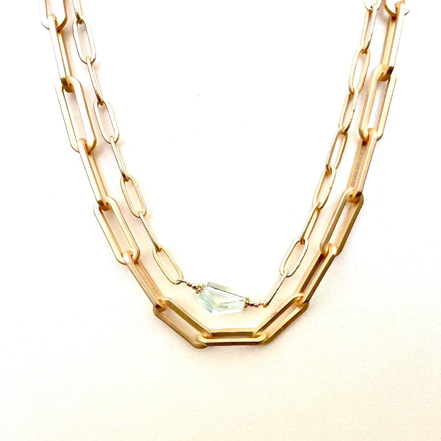 Double Paperclip Chain Green Amethyst Necklace