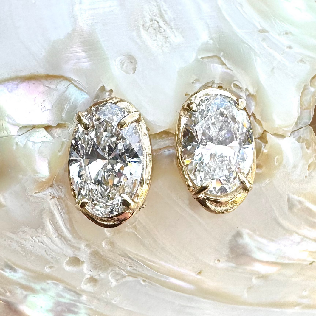 Lab Grown 2 CT Oval Cut Stud Earring