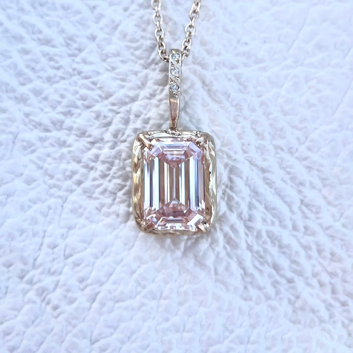 2 Carat Pink Emerald Cut Lab Grown Diamond Necklace