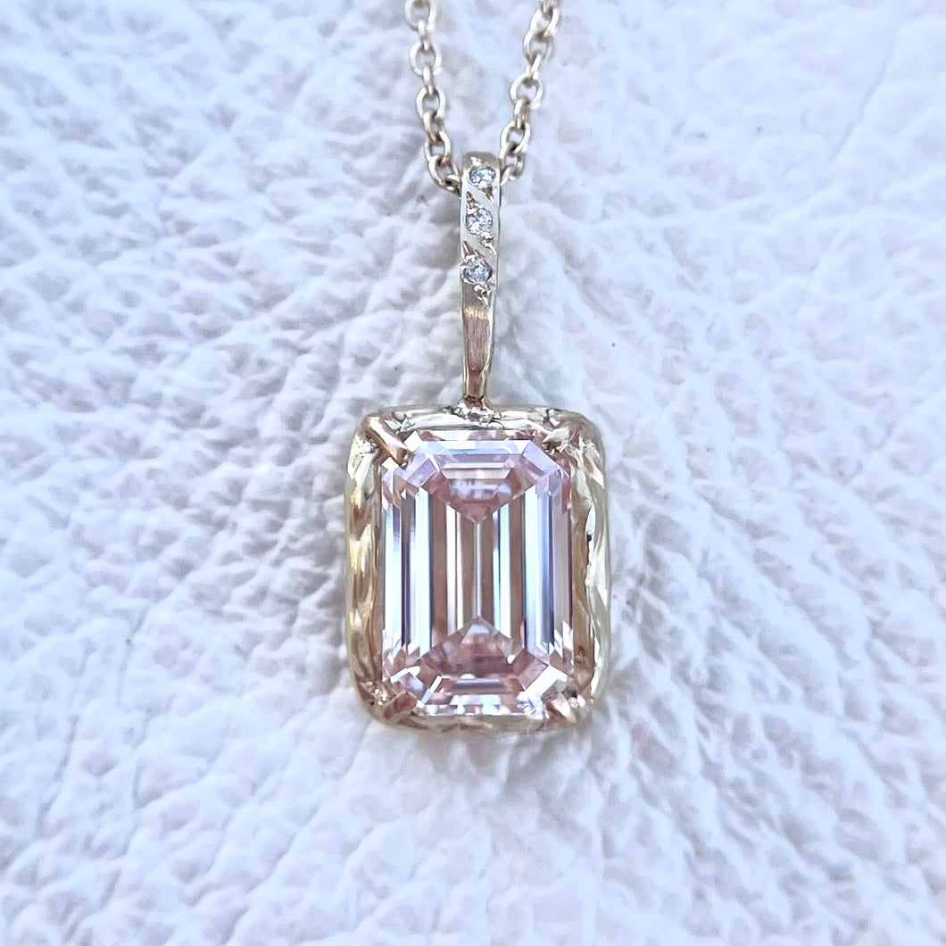 3 Carat Pink Emerald Cut Lab Grown Diamond Necklace