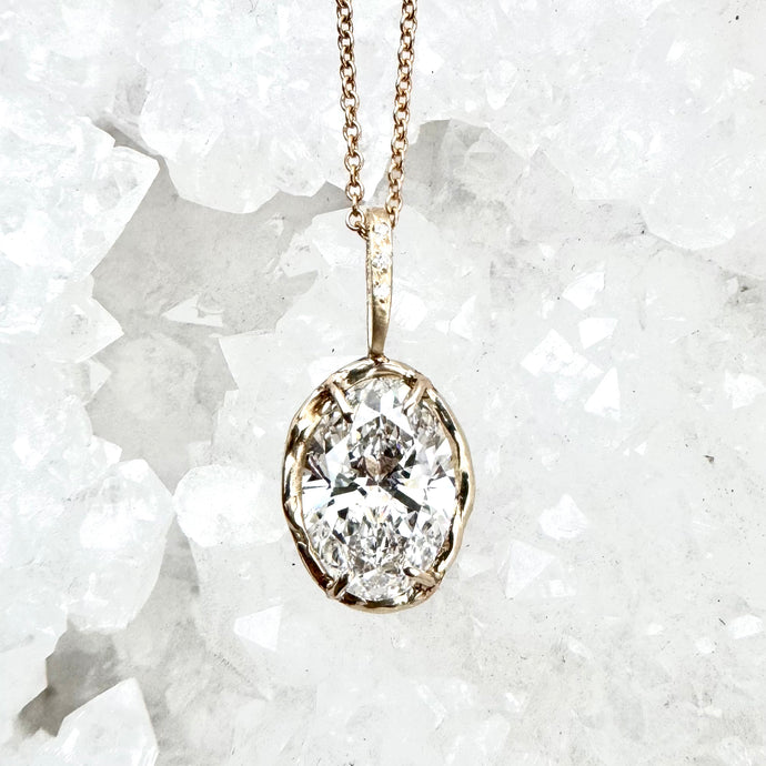 3 Carat Oval Cut Lab Grown Diamond Necklace