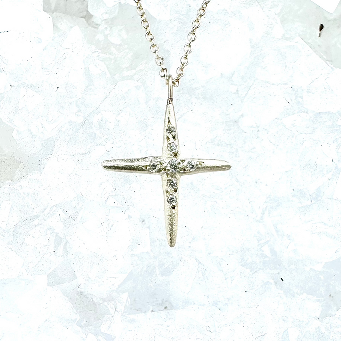 Delicate 5 Diamond Cross Necklace