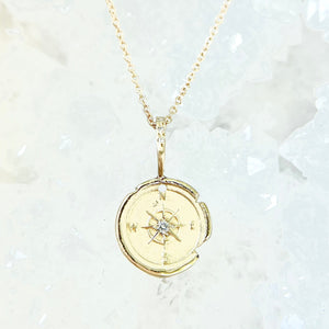 Small Compass with Diamond Bail Necklace