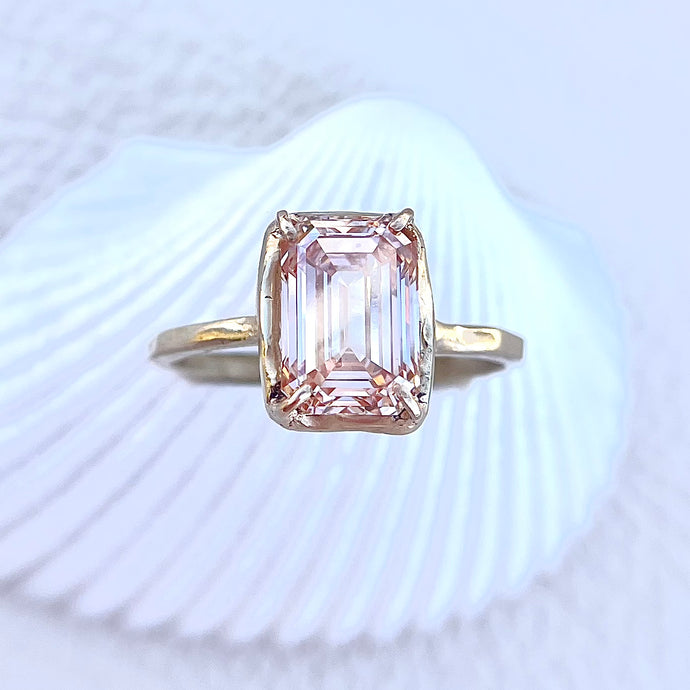 2.76 Carat Emerald Cut Lab Grown Pink Diamond Ring