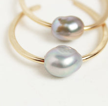 Load image into Gallery viewer, 14K yellow gold-filled hoops with natural freshwater silver pearl