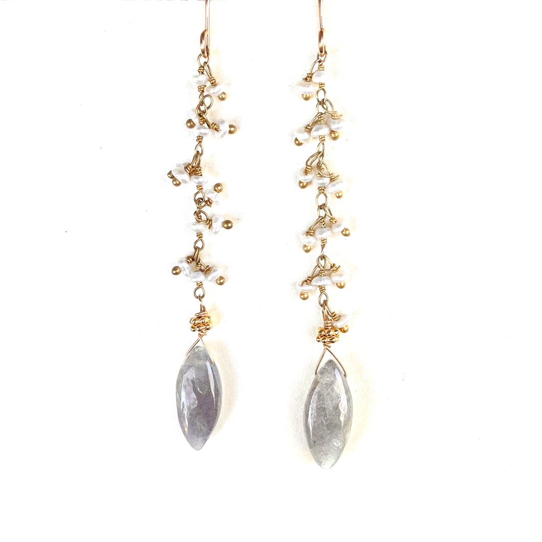 Pearl and Labradorite Drop Earrings
