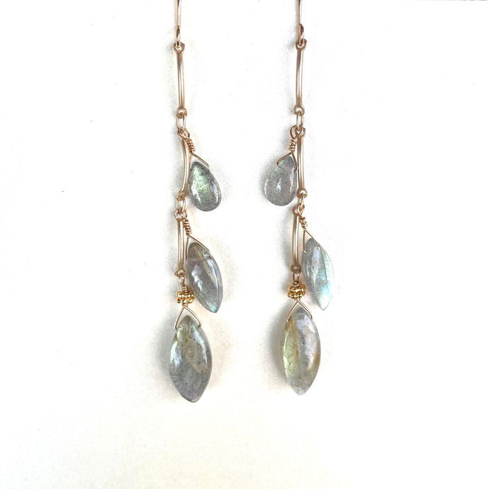 Triple Labradorite Scallop Drop Earrings