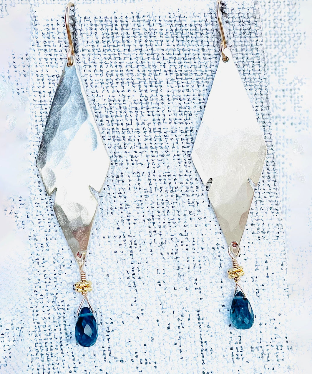 Feathered Hammered Earrings with London Blue Topaz