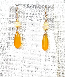 Ethiopian Opal and Golden Chalcedony Drop Earrings