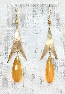 Hammered Split Arrows with Golden Chalcedony Drop Earrings
