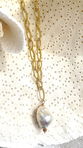 14K yellow gold-plated 18" necklace with freshwater baroque pearl
