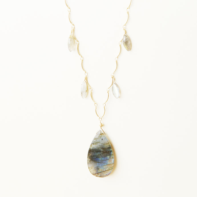 Long Labradorite Drop Pendant Necklace