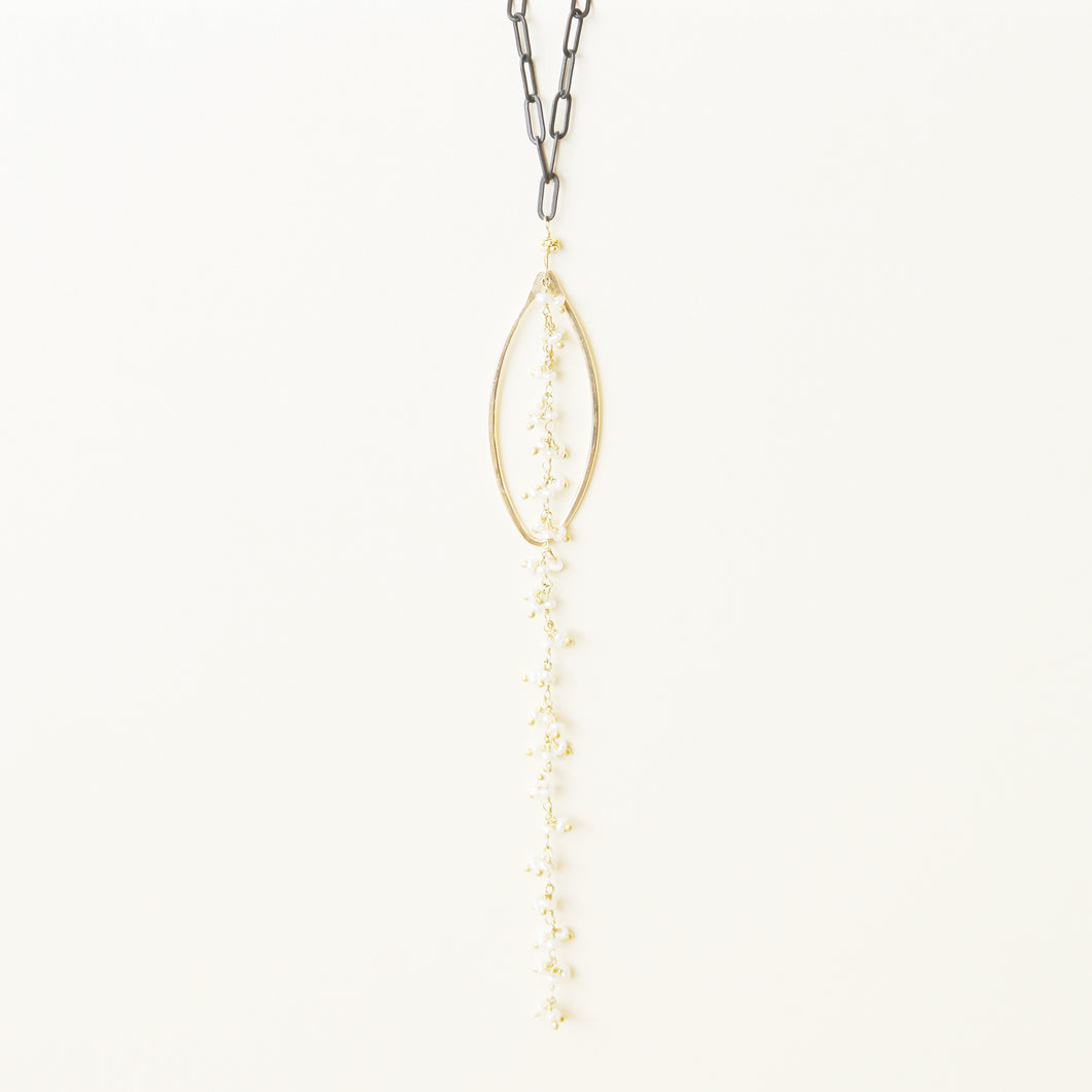 Pearl and Labradorite Drop Pendant Necklace
