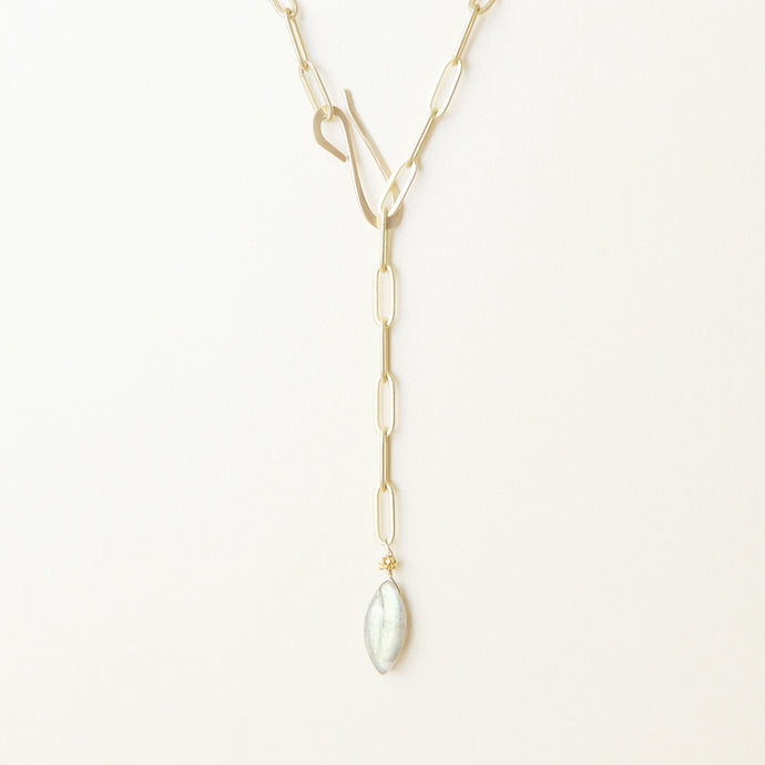 Adjustable Labradorite Drop Necklace 36''