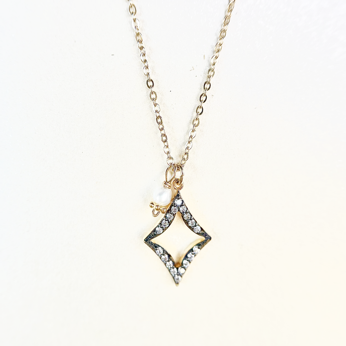 Blackened Diamond-Shaped and White Topaz Necklace