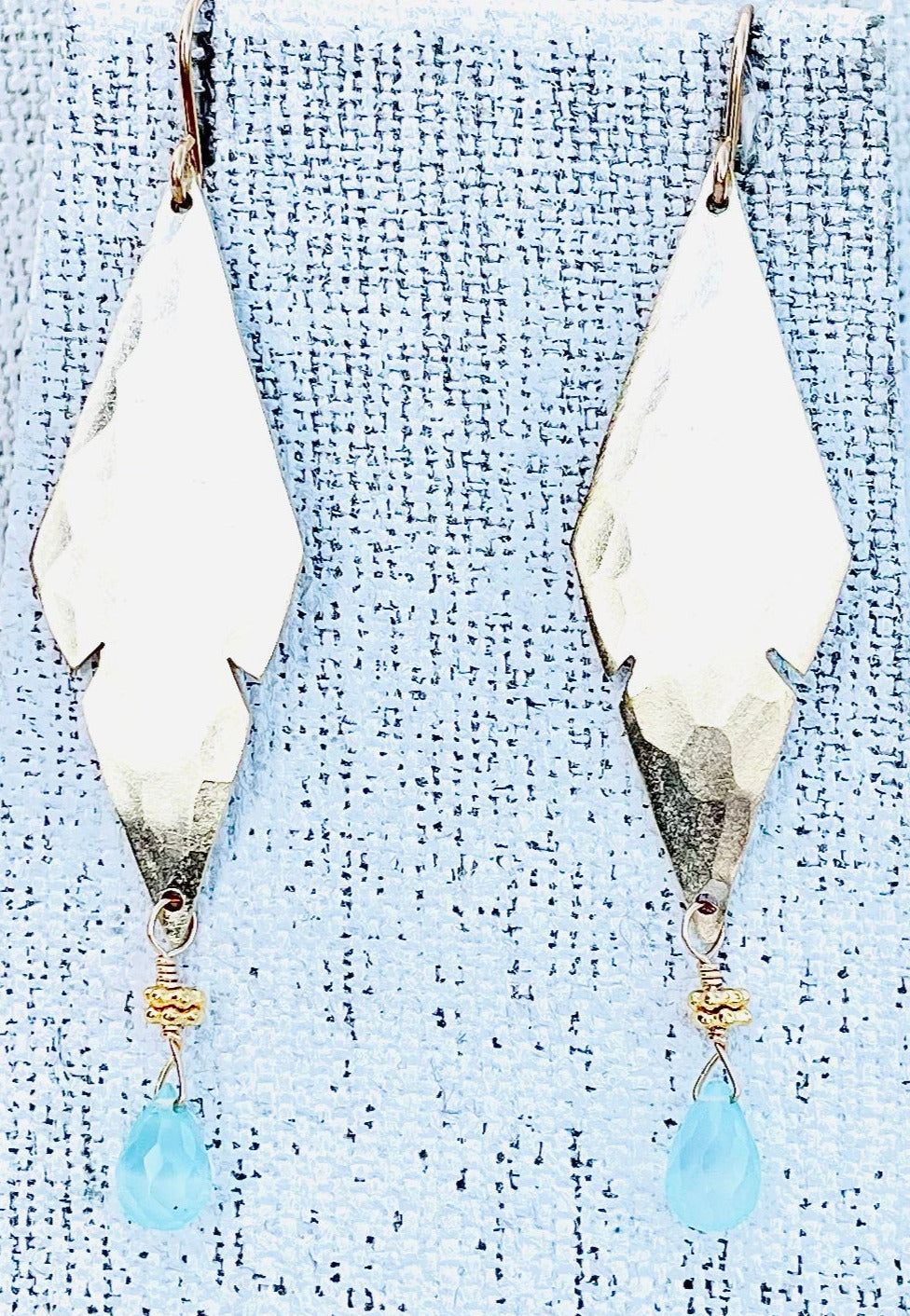 Feathered Hammered Earrings with Chalcedony