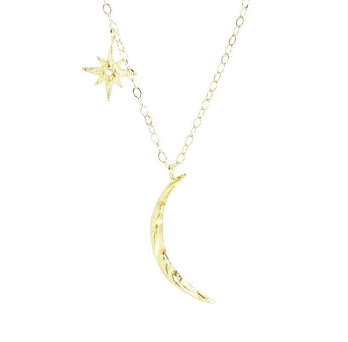 Texture Moon and Star Necklace