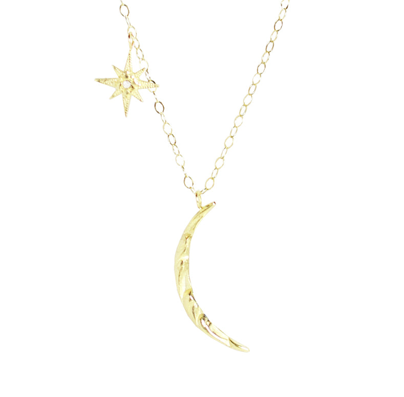 Texture Moon and Star Necklace