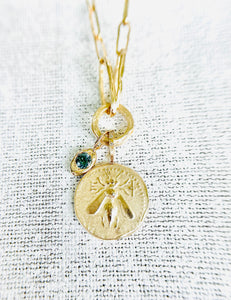The Bee Paperclip Necklace with Montana Sapphire