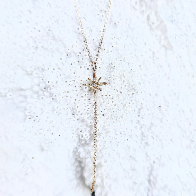 Tiny Gratitude Star Y Necklace with Diamond