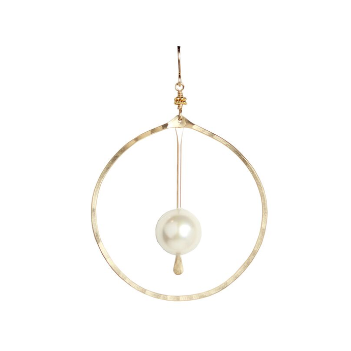 Gold Pearl Circle Earrings