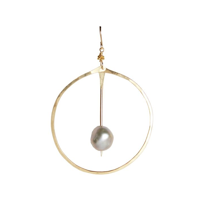 Gold Pearl Circle Earrings